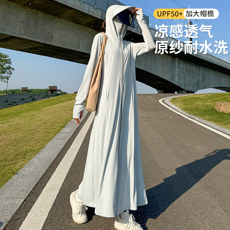 全身超长防晒衣可拆帽檐防晒服