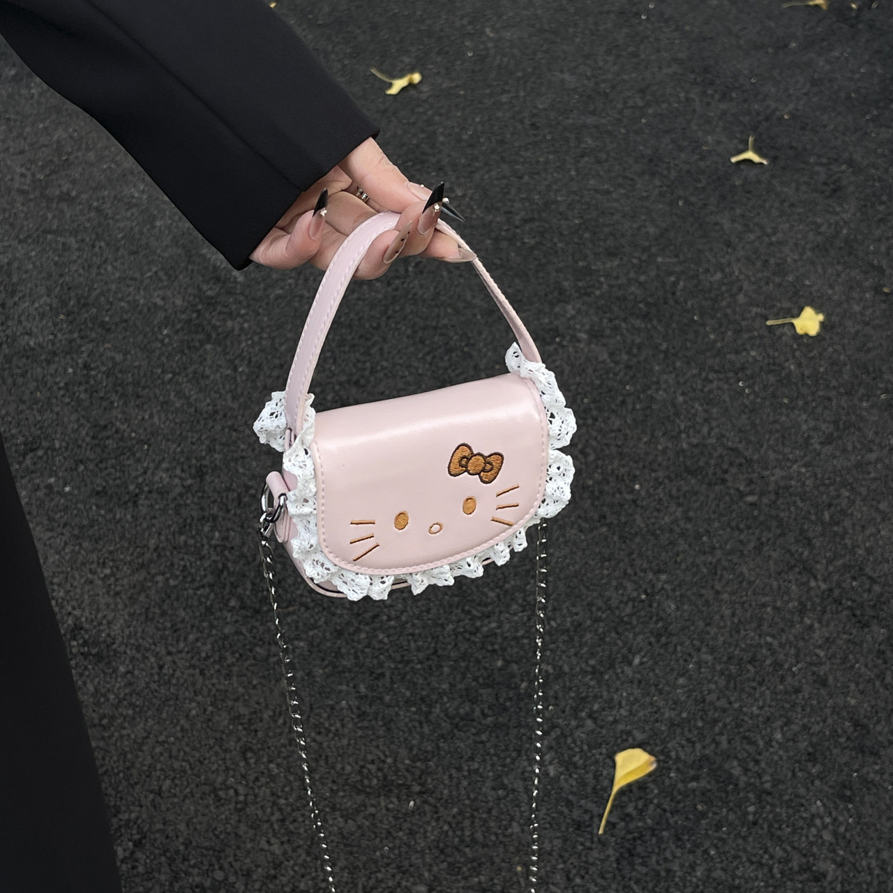迷你儿童手拎包卡通kitty猫女童斜挎包粉色甜美公主蕾丝边链条包