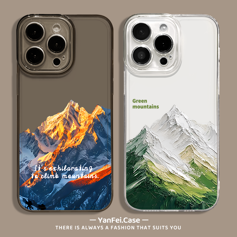 油画山峰适用苹果16pro手机壳iPhone15promax高级13小众14pro透明14新款12情侣xs简约e女生8plus男生17保护套