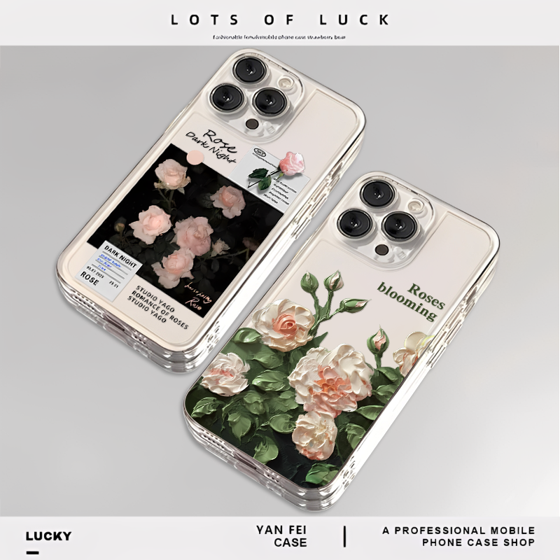 玫瑰花适用苹果16手机壳iphone13promax透明17外壳12情侣15新款华为mate60小清新pura80pro小米14高级p70小众