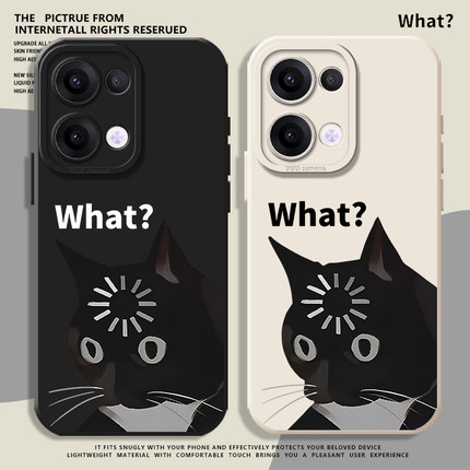 what黑猫适用opporeno13手机壳12/11液态x300/x9/15/14新款小众findx8spro搞怪vivox200promini/s20/s30硅胶