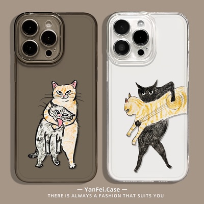 锁喉小猫适用苹果17promax手机壳iphone13pro透明14华为mate70小众新款pura80小米15红米k90抽象16趣味60搞怪