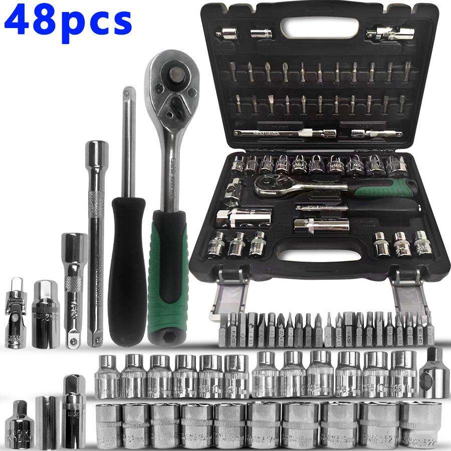 48pcs汽修工具组合棘轮扳手套筒批头组合多组合工具适合多种情况