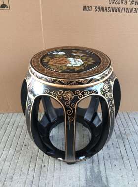 至高美明清古典实木鼓凳圆凳白色黑色红色圆形凳亮光彩绘绘