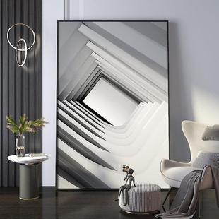 玄关装饰画黑白几何空间纵深延伸建筑艺术感壁画客厅大幅落地挂画