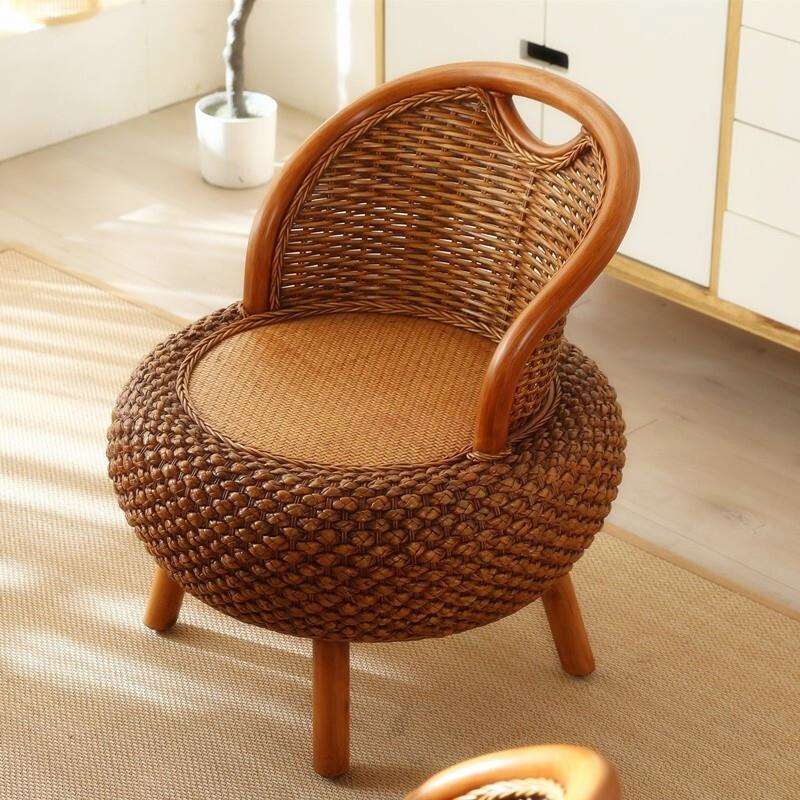 藤椅阳台座椅靠背家用圆凳矮凳藤编坐凳椅子田园编织小椅宝宝椅