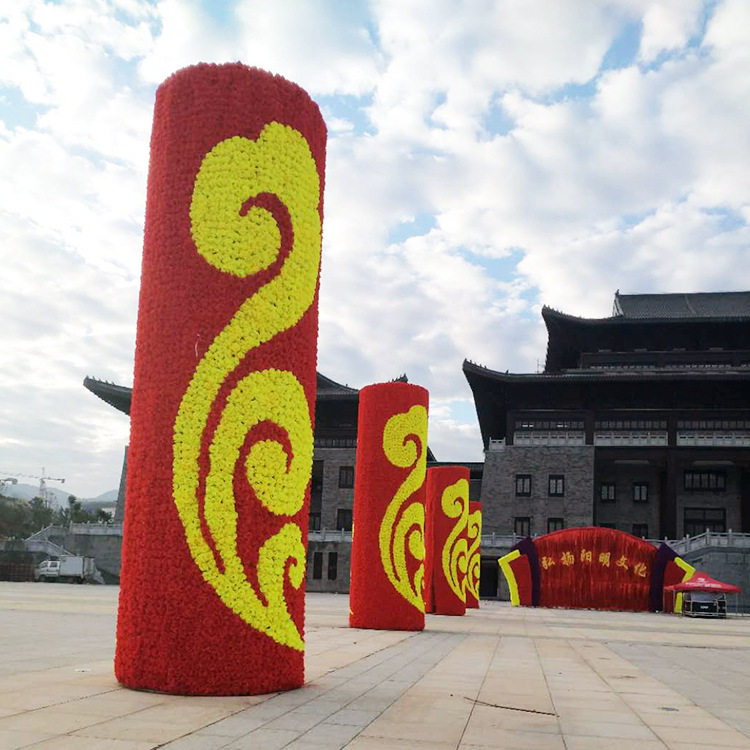 祥云玫瑰绢花柱厂家供应圆形景观花柱迎宾花柱 开业庆典装饰娟花