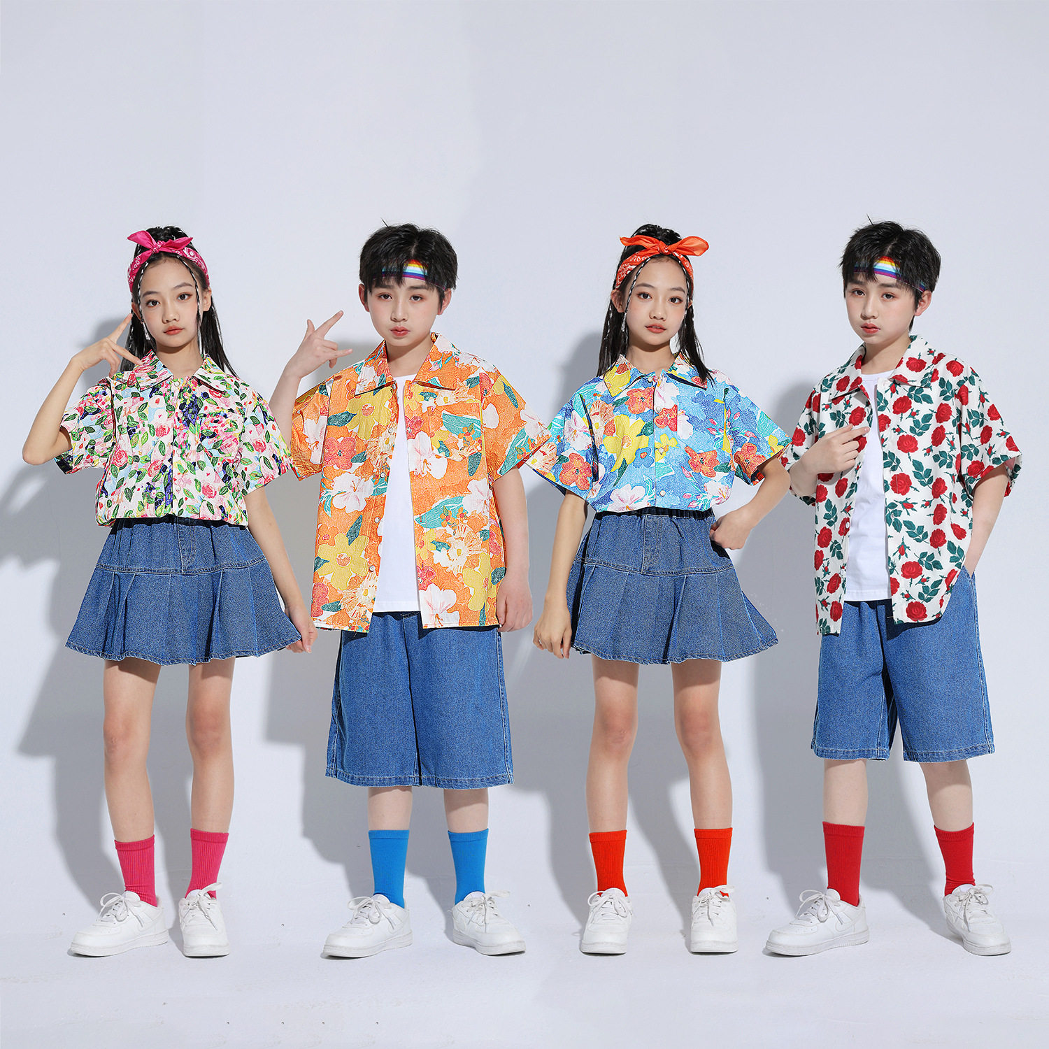 儿童复古港风套装幼儿园演出服小学生六一啦啦队衬衫儿童街舞