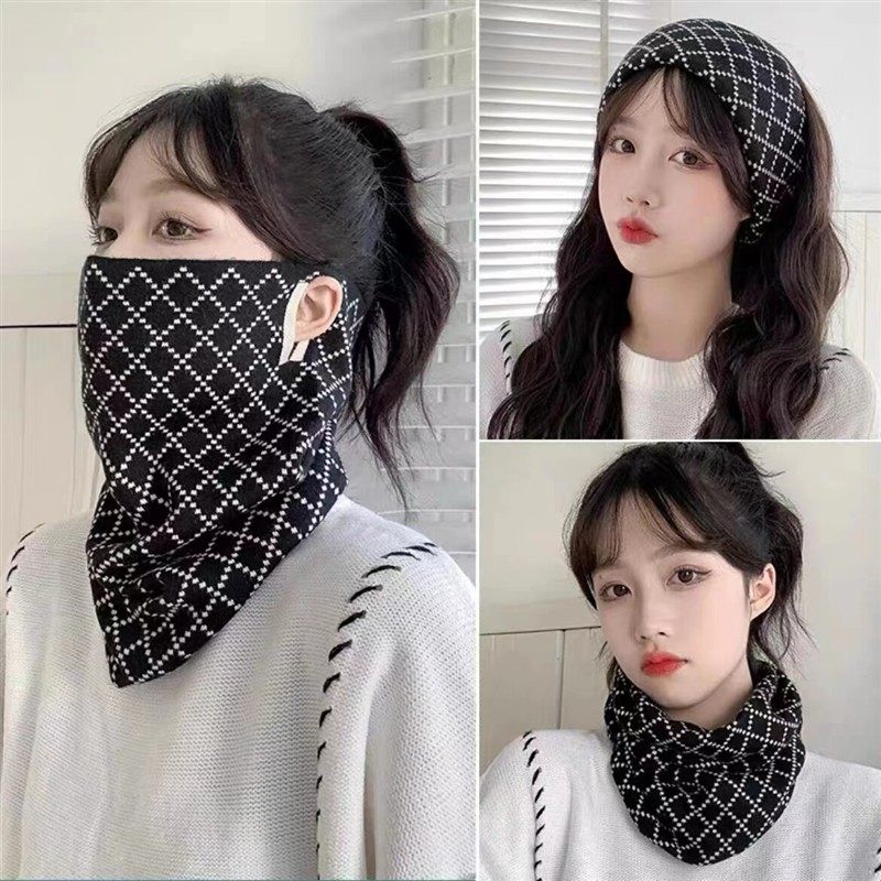 围脖冬季女韩版百变挂耳面罩保暖护颈脖套百搭围巾加厚防风寒口罩