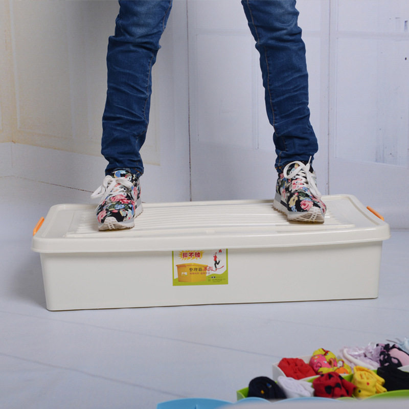 带滑轮床底收纳箱塑料床下储物箱扁平衣服箱收纳盒可移动收纳箱