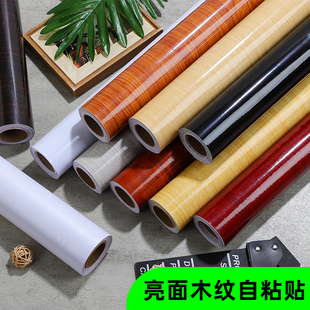 饰 光面烤漆木纹贴纸自粘防水防油亮面贴纸钢琴黑色橱柜桌面翻新装