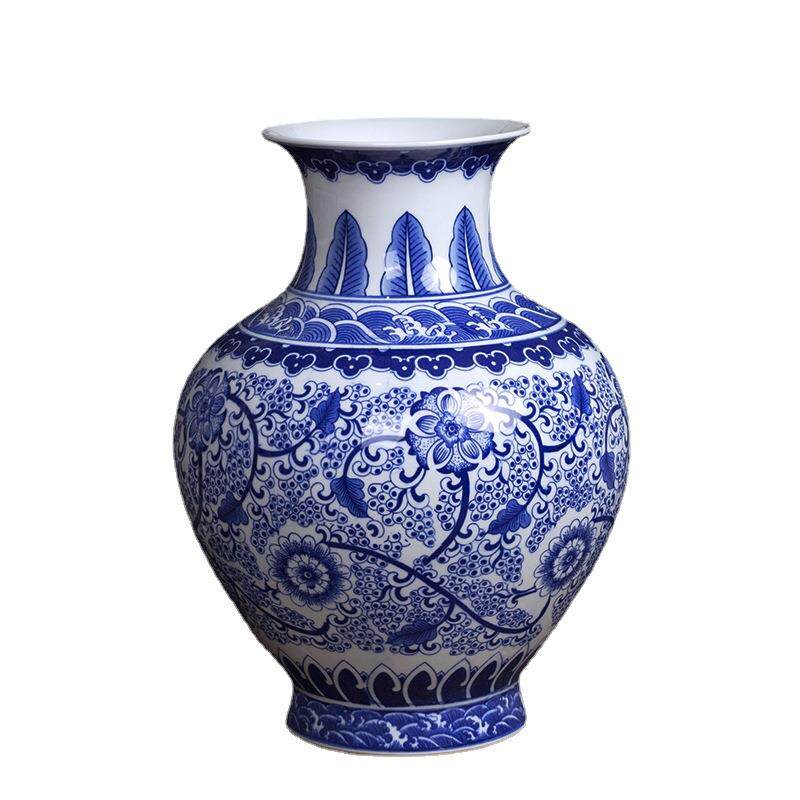 青花凤凰缠枝莲大花瓶景德镇中式陶瓷摆件瓷器玄关客厅装饰品