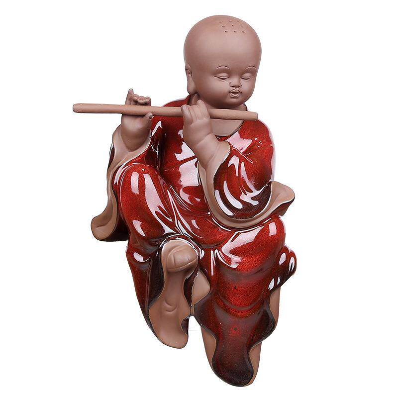 彩砂陶吹拉弹唱乐器小沙弥陶瓷摆件创意家居中式陶瓷装饰摆设