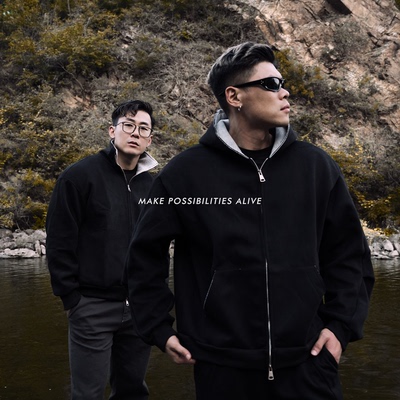 休闲防风保暖夹克帽衫