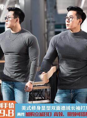 MPA冬季新款双面德绒保暖修身半高领圆领运动健身高弹打底长T