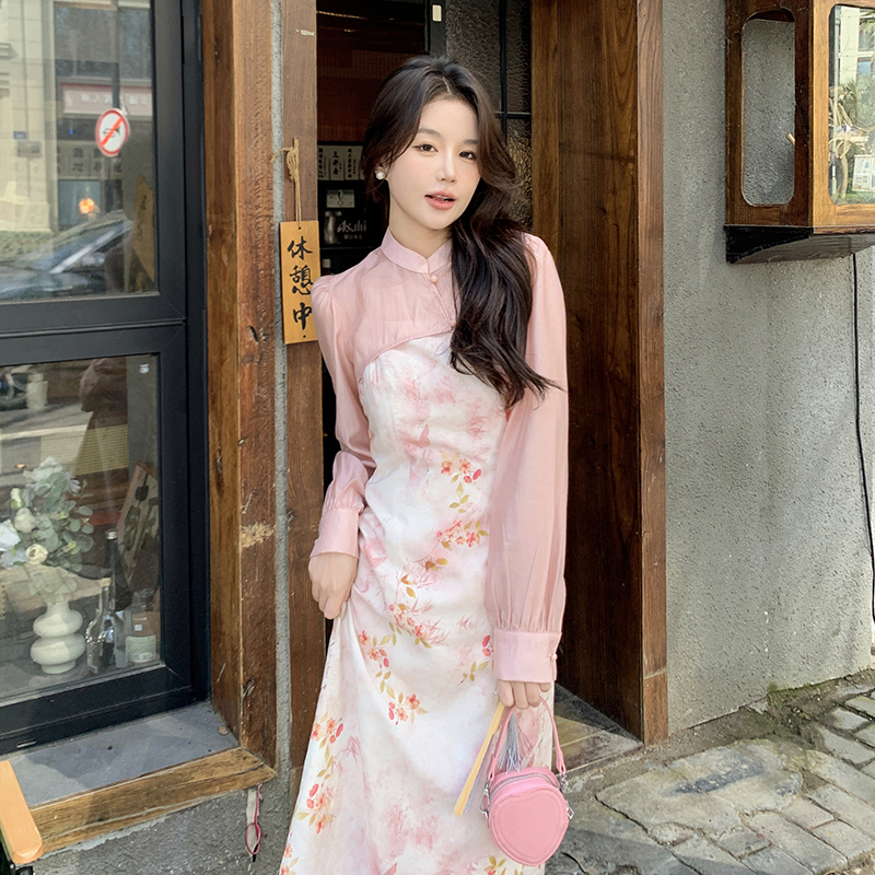 粉色新中式国风女春季新款法式温柔风氛围感收腰连衣裙，女装套装/套裙，浙宝210（原浙宝191）