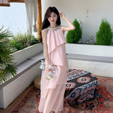 法式浪漫粉色挂脖连衣裙女2025夏季新款海边度假风甜美减龄蛋糕裙，女装连衣裙，浙宝210（原浙宝191）
