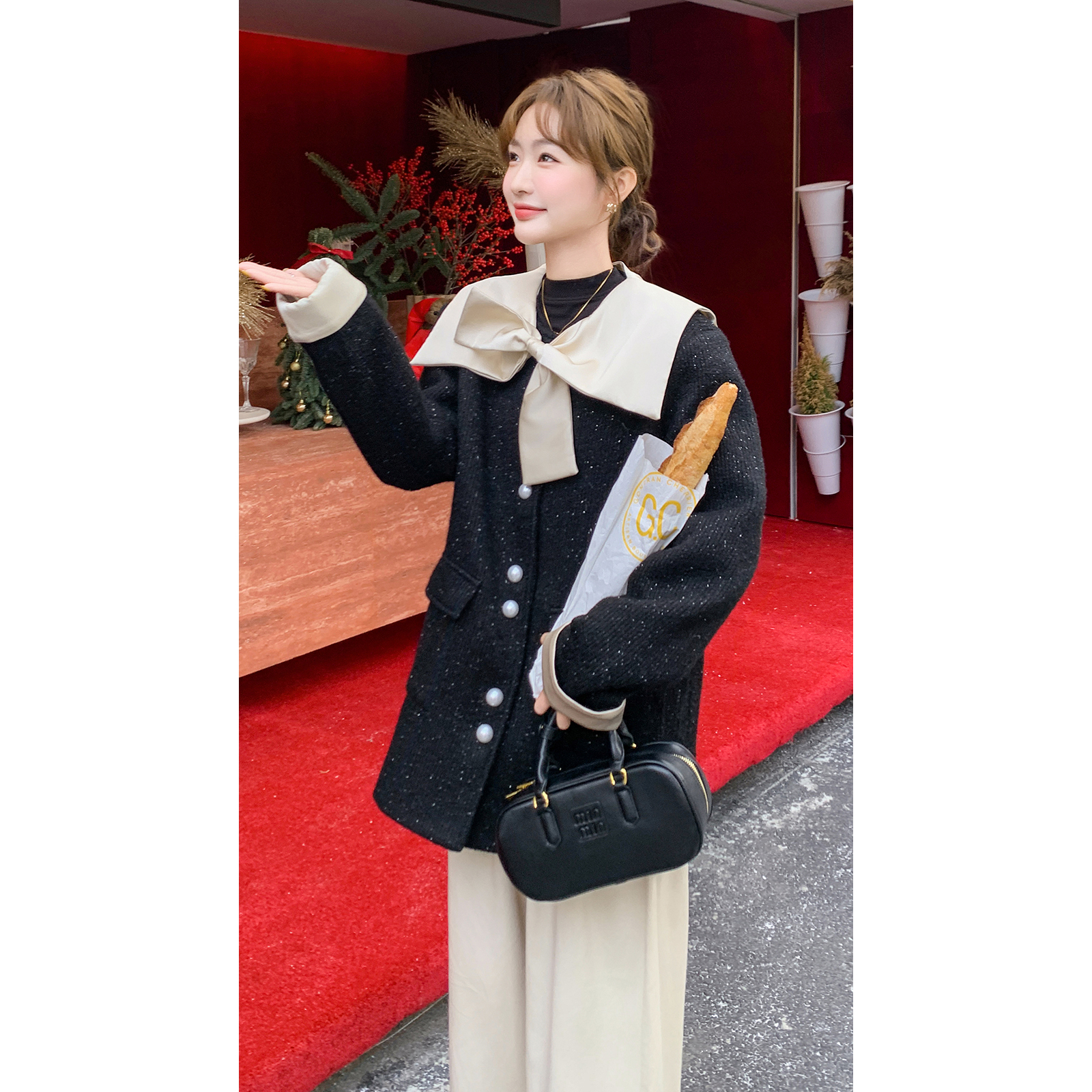 现货主推小香风新标90白鸭绒蝴蝶结羽绒服191-6395-P255-K378，女装羽绒服，浙宝210（原浙宝191）