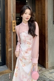 粉色新中式国风女春季新款法式温柔风氛围感收腰连衣裙，女装套装/套裙，浙宝210（原浙宝191）