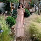 法式浪漫粉色挂脖连衣裙女2025夏季新款海边度假风甜美减龄蛋糕裙，女装连衣裙，浙宝210（原浙宝191）