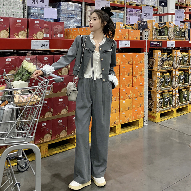 ootd穿搭灰色小香风西装套装女春2025超火减龄气质高级感两件套裤，女装套装/套裙，浙宝210（原浙宝191）