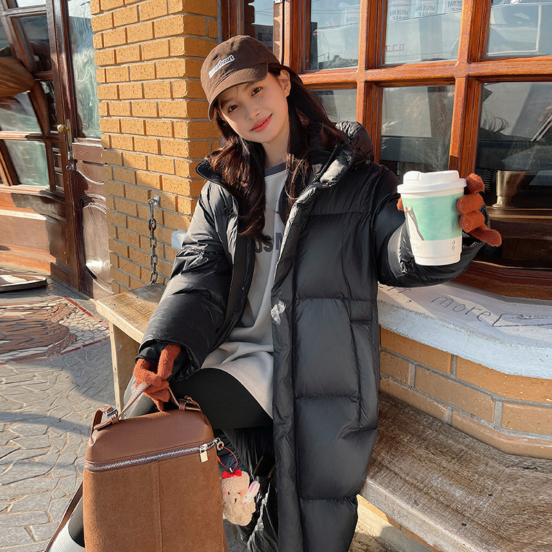 黑色韩系时尚防寒白鹅绒羽绒服女长款2024冬新款过膝保暖连帽外套，女装羽绒服，浙宝210（原浙宝191）
