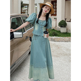 法式复古甜美泡泡袖上衣套装女2025夏季新款显瘦牛仔半身裙两件套，女装运动套装，浙宝210（原浙宝191）