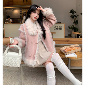 现货主推皮毛一体加厚粉色翻领191-K6361-P195-K288图片