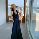 209-3236-p155-k228法式复古港风V领牛仔度假连衣裙，女装连衣裙，浙宝210（原浙宝191）