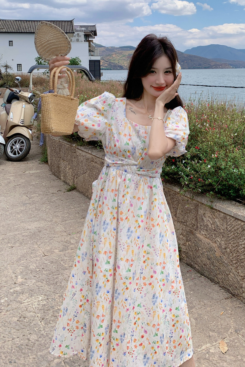 多巴胺碎花连衣裙女夏季2025新款甜美气质减龄法式泡泡袖公主裙子,女装连衣裙,浙宝210（原浙宝191）