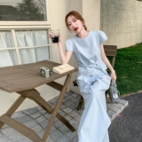 韩系休闲套装女2025夏季新款设计感小个子圆领上衣阔腿裤两件套，女装套装/套裙，浙宝210（原浙宝191）