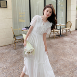 设计感v领白色连衣裙女夏季2025新款法式茶歇蛋糕裙气质仙女长裙，女装连衣裙，浙宝210（原浙宝191）