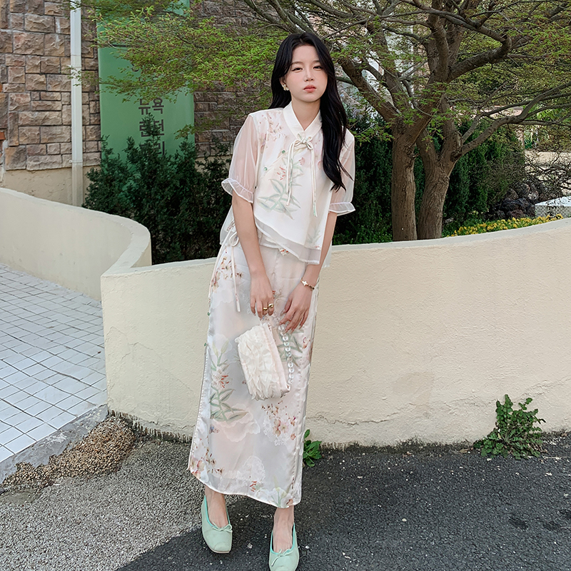 新中式国风碎花连衣裙搭配一整套女士夏季新款高级感半身裙两件套，女装套装/套裙，浙宝210（原浙宝191）