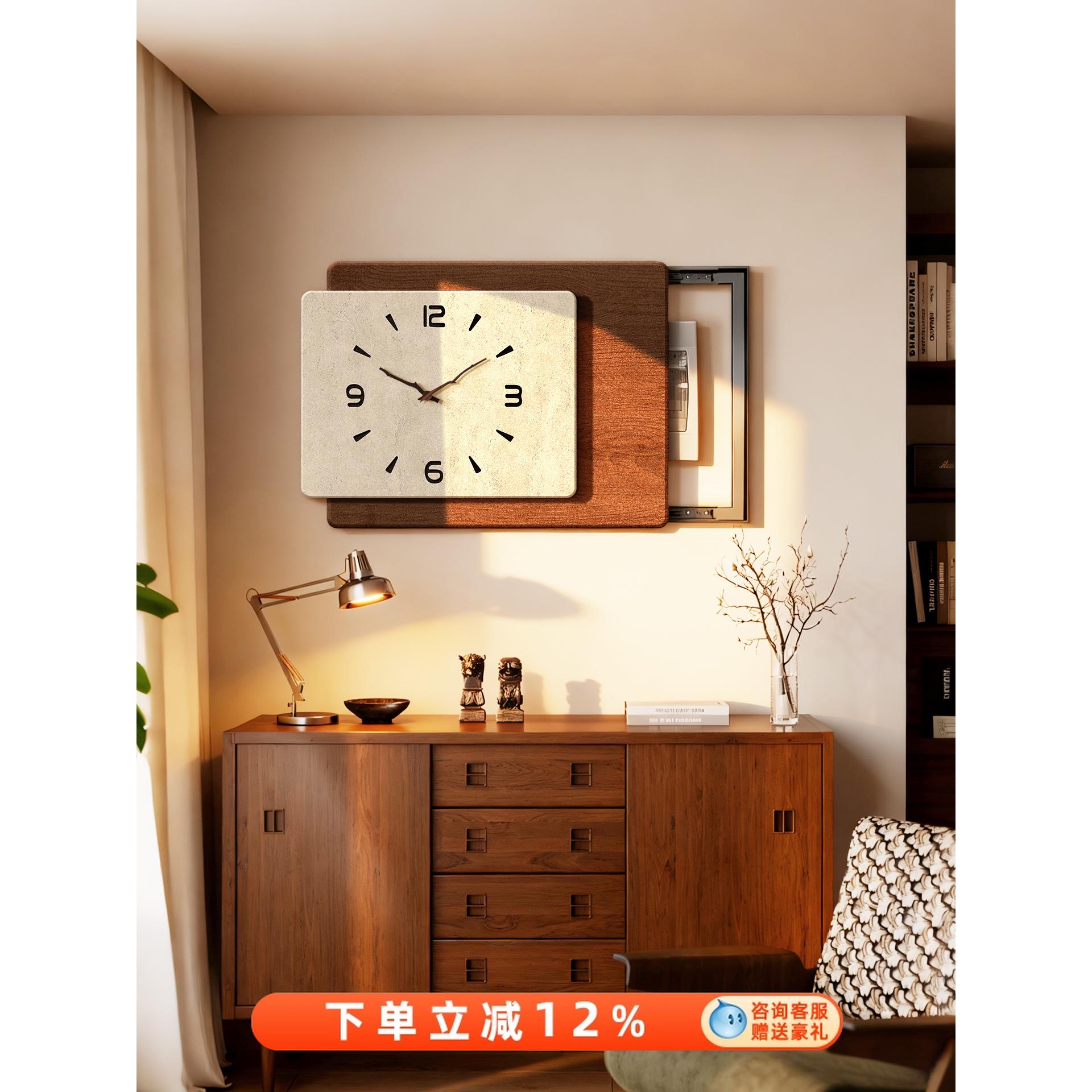 中古风电表箱装饰画2025新款钟表挂钟客厅配电箱盖板遮挡挂画时钟