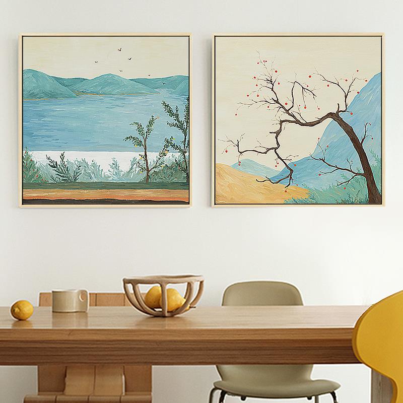 布纸有爱日式餐厅装饰画小清新客厅背景墙画饭厅风景挂画方形画