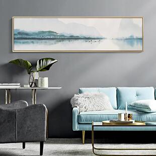 中式山水风景卧室横向装饰画新中式风格水墨江南国画床头挂画