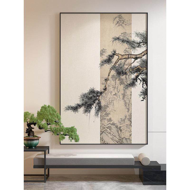 新中式禅意装饰画客厅玄关书房茶室软装样板房松树山水迎客松挂画