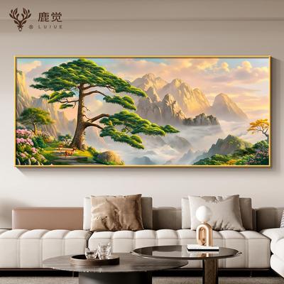 迎客松客厅装饰画高档大气沙发后背景墙挂画有山无水靠山图风景画
