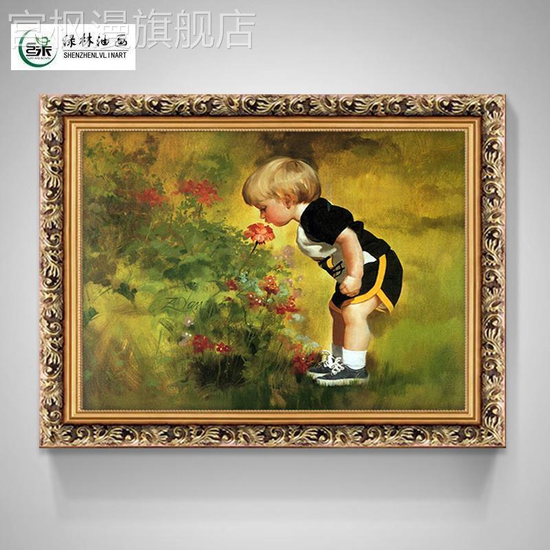 欧式儿童房装饰画女孩男孩卧室画床头挂画人物油画房间壁画装饰墙图片