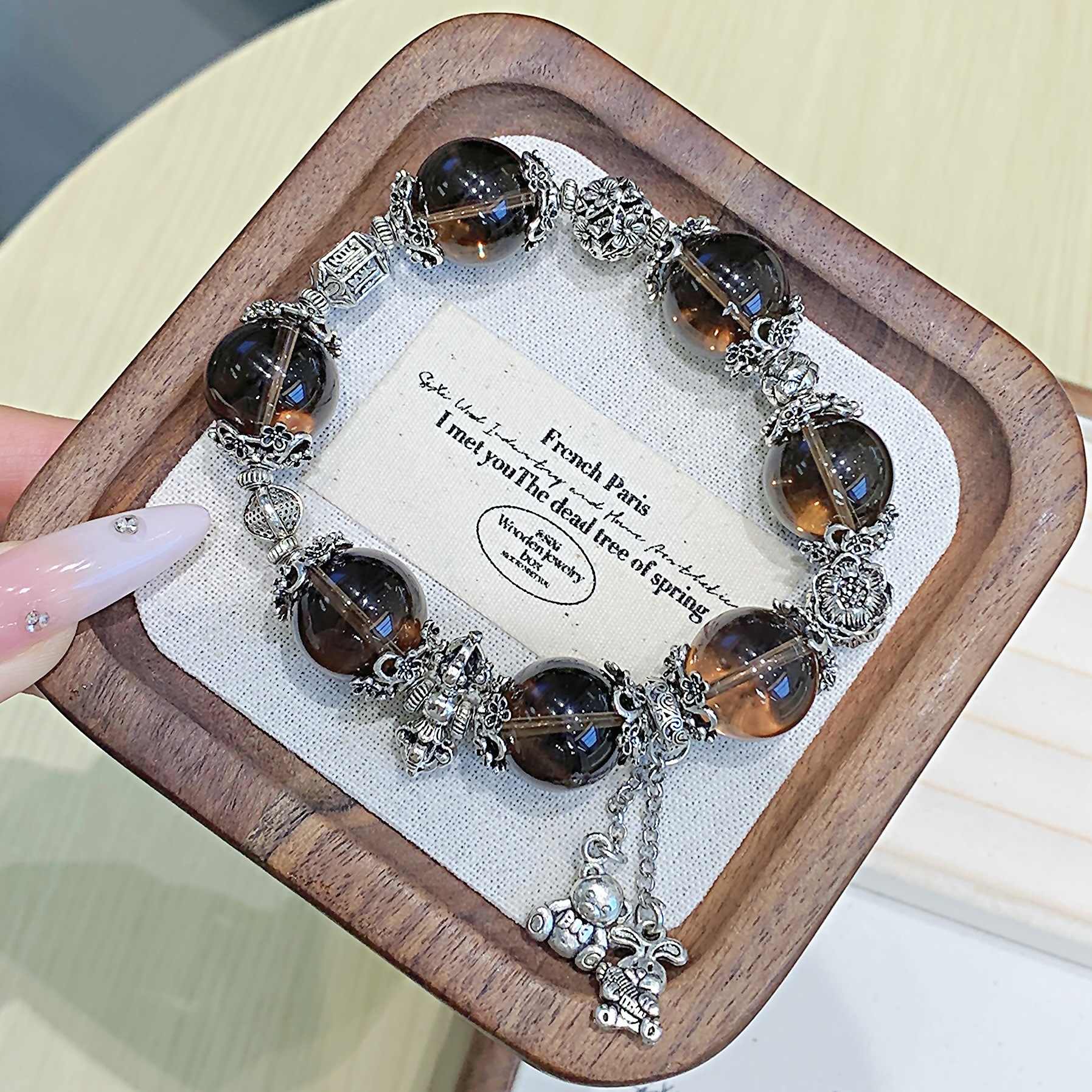 跨境新品茶曜晶手链饰品 可塘珠宝手串工厂 轻奢风高级感珠宝