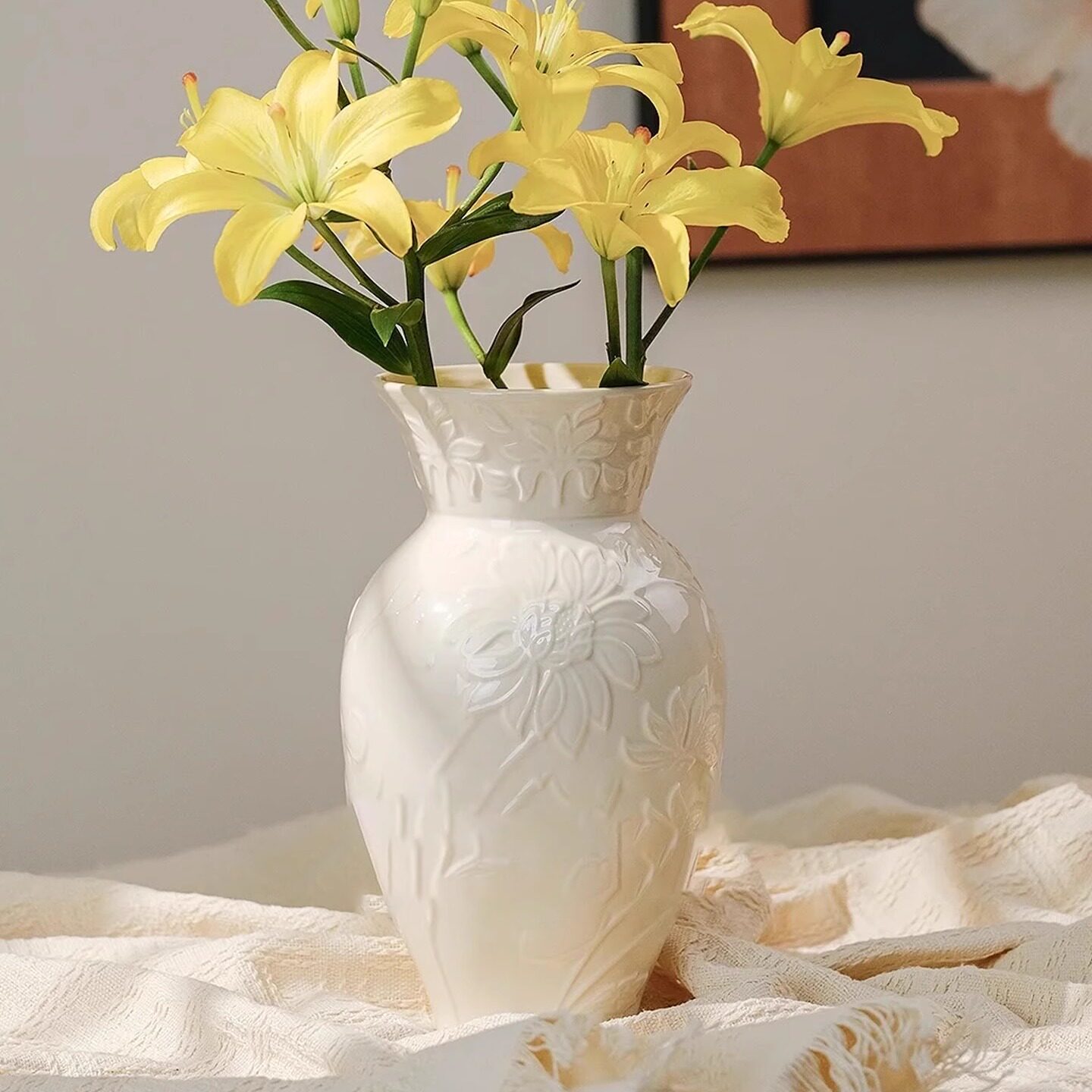 TEXDREAM态度 繁花法式浮雕陶瓷花瓶轻奢ins中古客厅插花装饰摆件,家居饰品,花瓶,淘宝优惠券,粉丝福利购,淘宝优惠卷