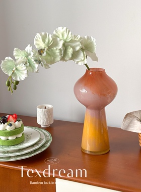 Texdream织梦 芙蓉橘花瓶 中古摆件客厅插花轻奢高级感琉璃复古