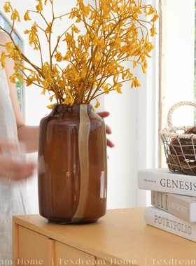 TEXDREAM织梦 琥珀 中古琉璃花瓶玄关客厅插花摆件花器轻奢花瓶