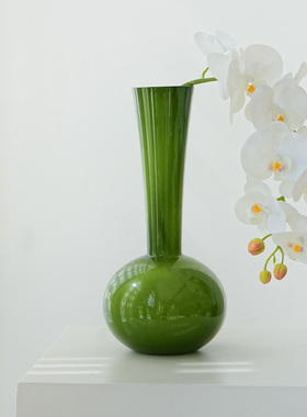 Texdream织梦 中古多宝绿玻璃花瓶法式轻奢插花摆件桌面装饰花瓶