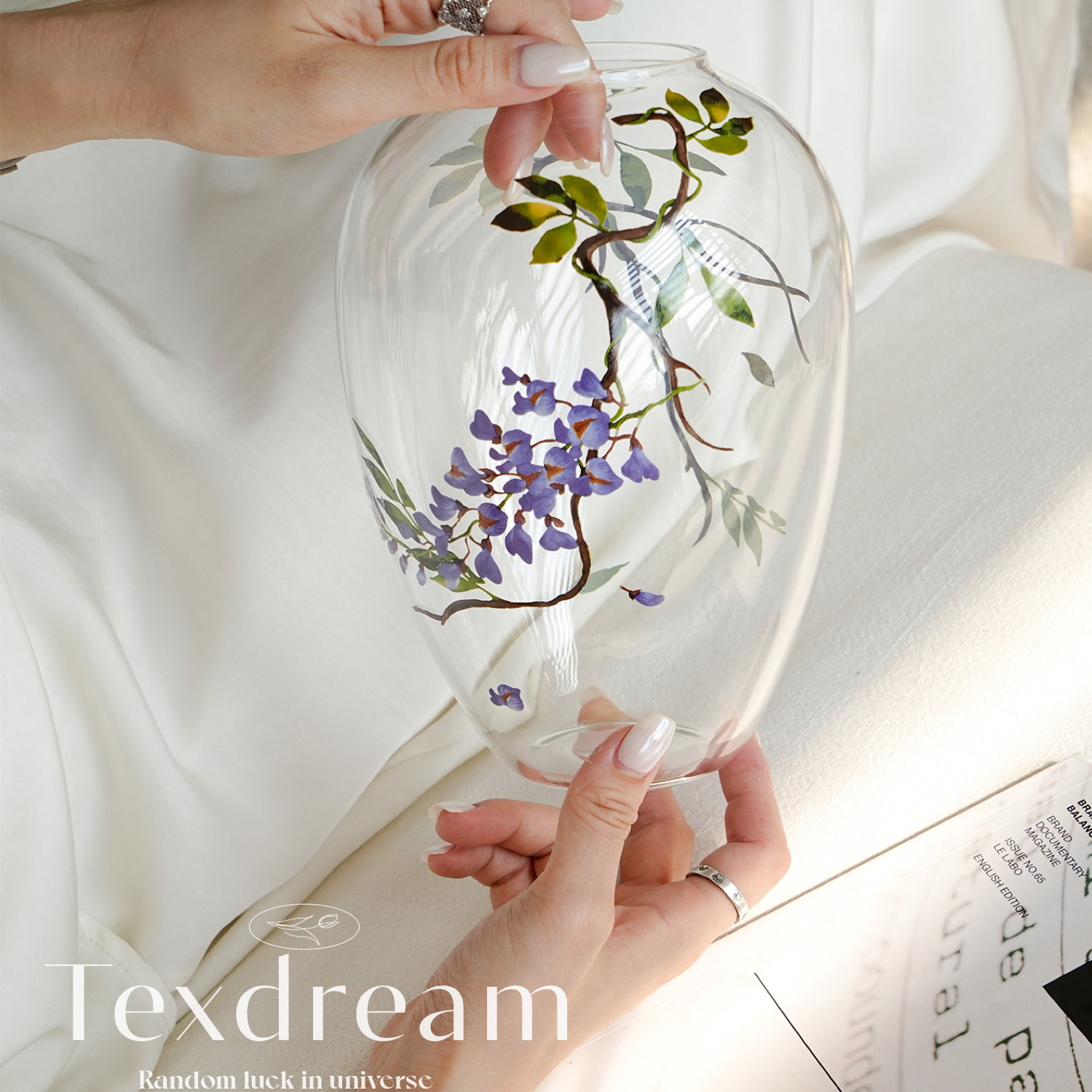 紫藤花琉璃花瓶◆TEXDREAM织梦店主私藏轻奢插花花瓶玄关卧室摆件