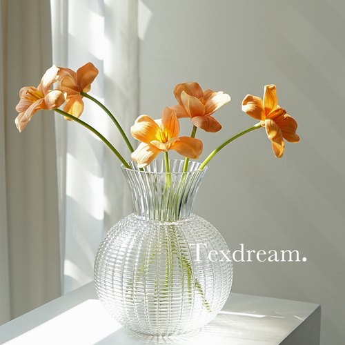Texdream大肚透明花瓶仿真花摆件