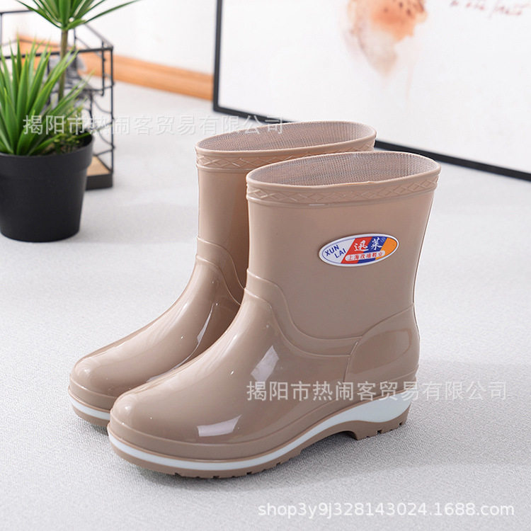 夏季中筒时尚女雨鞋田园防滑胶鞋厨房妈妈鞋劳保女水靴套脚雨靴女