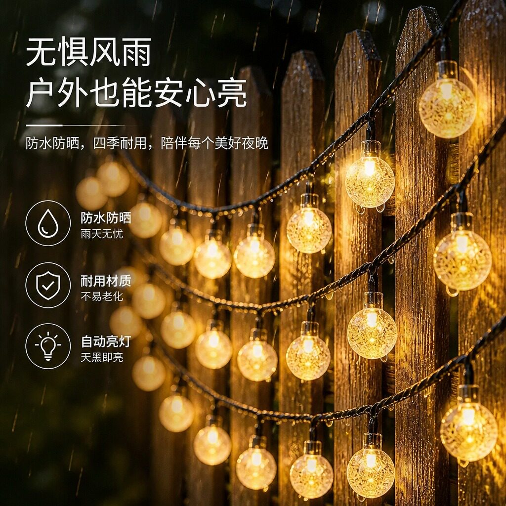 LED太阳能户外灯防水气泡球院子装饰灯星星灯彩灯太阳能春节彩灯