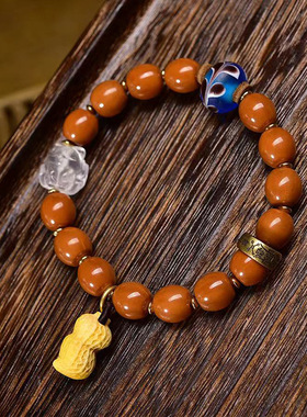 天然原色猴头菩提子矮桩顺纹文玩单圈手串根付花生琉璃配饰手链