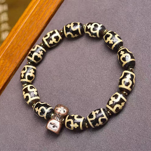 天然宝瓶天珠手串单圈藏式文玩佛珠南红玛瑙醒狮配饰男女复古手链